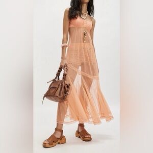 🆕 Free People Madeline mesh maxi slip in peach size X small